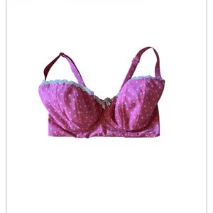 Freya | Pink Polka Dot Longline Bra White Lace Trim | Pin Up Girl | Lingerie Top